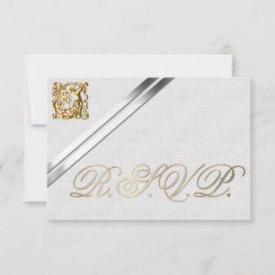 Cartão RSVP Fitas de Prata e Casamento Dourado