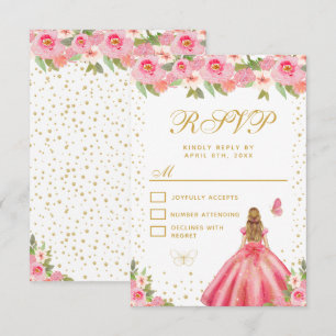 Cartão RSVP Flair Floral Loira Princesa Doce Dezesseis