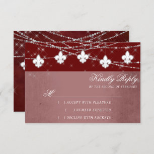 Cartão RSVP Fleur de Lis Dark Red Lights Crimson Elegante