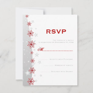 Cartão RSVP Floco de neve de prata vermelho do branco cinzento