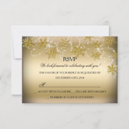 Cartão RSVP Floco de Neve Dourado Natal Festa de Fim de Ano RS