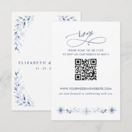 Cartão RSVP Flocos de Neve Casamento de Inverno Azul QR CODE
