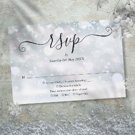 Cartão RSVP Flocos de Neve de Inverno Casamento de Roteiro Ele
