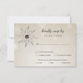 Cartão RSVP flocos de neve de ouro prateado casamento no inver