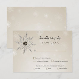 Cartão RSVP flocos de neve de ouro prateado casamento no inver