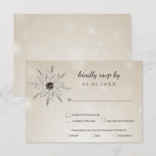 Cartão RSVP flocos de neve de ouro prateado casamento no inver