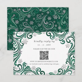 Cartão RSVP Flocos de Neve Esmeralda Prateada Casamento de Inv