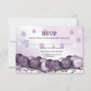 Cartão RSVP Flocos de neve roxas cor-de-rosa do partido natali
