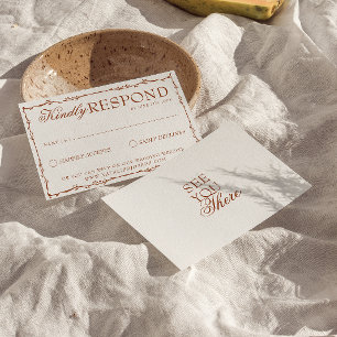 Cartão RSVP Flor Boho Bege Terracota Clássico Casamento Terros