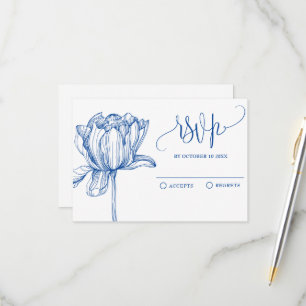 Cartão RSVP Flor branca azul elegante