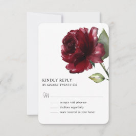 Cartão RSVP Flor de Água-marinha Minimalista Vermelho Burgundy