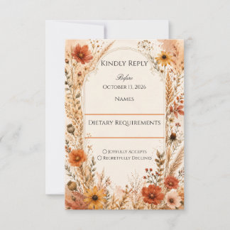 Cartão RSVP Flor de Campo Outonal Elegante