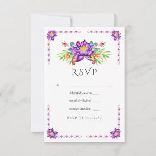 Cartão RSVP Flor de Lótus Aquarela Casamento Indiano