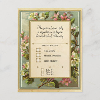 Cartão RSVP Flor De Maçã Vintage, Tipografia De Chá