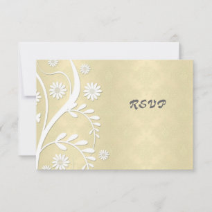 Cartão RSVP Flor de Margarida e Damasco em Amarelo Pastel e Br