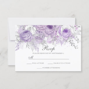 Cartão RSVP Flor de prata branca roxa da lavanda que Wedding