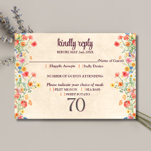 Cartão RSVP Flor Elegante Flower 70 Anos Festa 70 Floral Anive