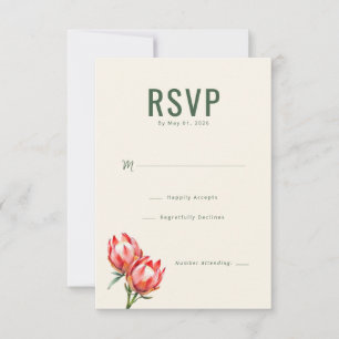 Cartão RSVP Flor Elegante Protea Creme