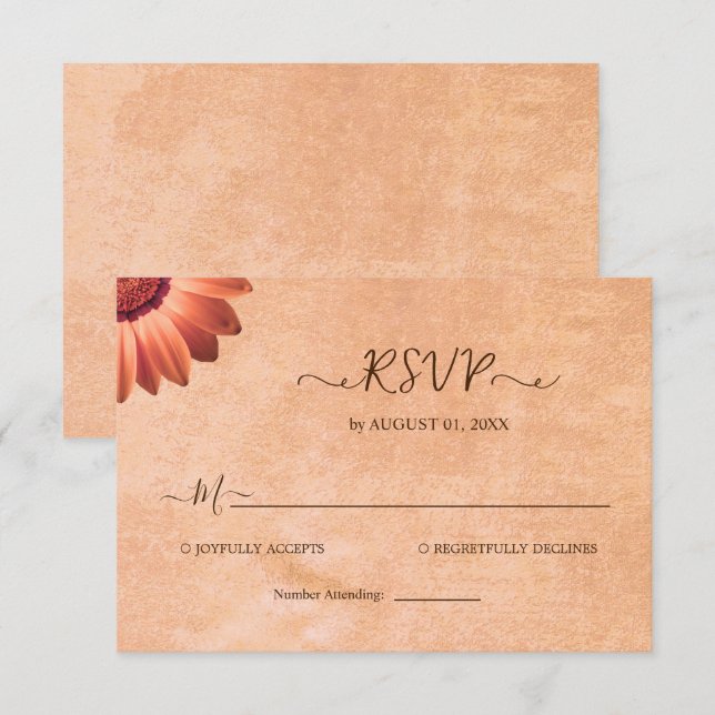 Cartão RSVP Flor Gerbera no casamento de pêssego Abstrato (Frente/Verso)