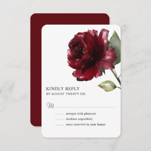 Cartão RSVP Flor Vermelha Minúscula de Cores d'Água Minimizada