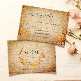 Cartão RSVP Florais Boho Neutros Rústicos com Estampa de Flore