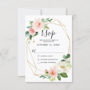 Cartão RSVP Florais Cor-de-Rosa Esbranquiçados Quadro Geométri