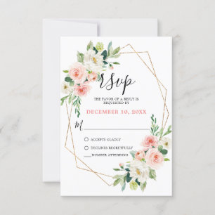 Cartão RSVP Florais Cor-de-Rosa Esbranquiçados Quadro Geométri