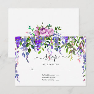 Cartão RSVP Florais de Aquarela Violeta Ultra
