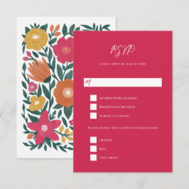 Cartão RSVP Florais Negros Casamento Laranja Magenta