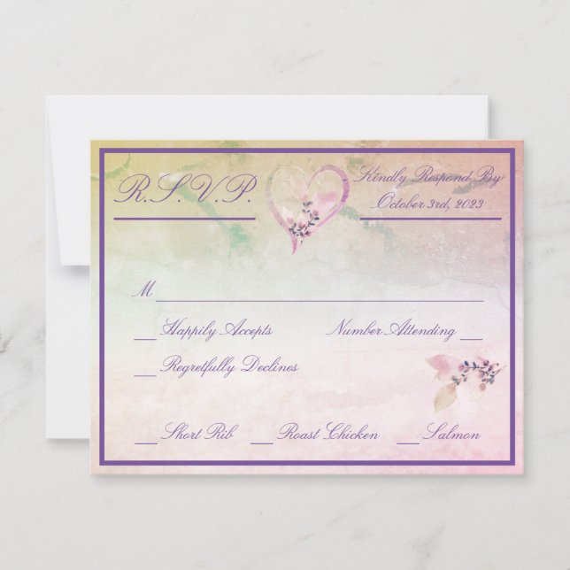 Cartão RSVP Floral Acima das Nuvens Rosa Casamento (Frente)