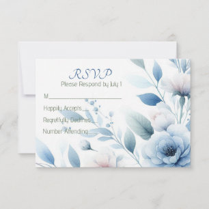 Cartão RSVP Floral Azul Elegante