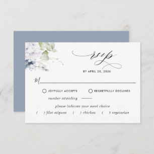 Cartão RSVP Floral Azul Elegante, Opções de Refeições Casament