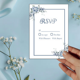 Cartão RSVP Floral Azul Moderno
