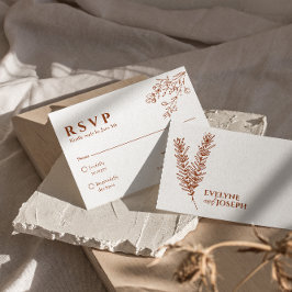 Cartão RSVP Floral Boho Beige Terracotta Earthy Wedding