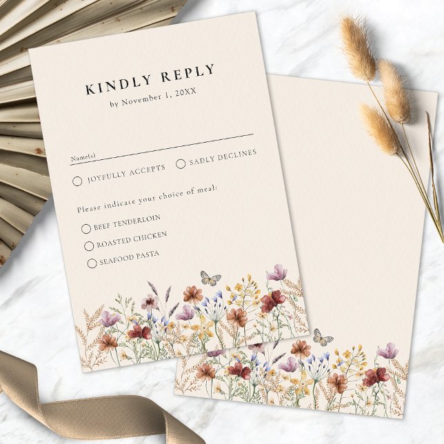 Cartão RSVP Floral Boho Com Refeições (Tan Floral Boho Meals RSVP Card by Painted Paperie
)