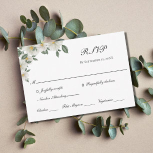 Cartão RSVP Floral Branco Flor Elegante Formal Clássico Casame