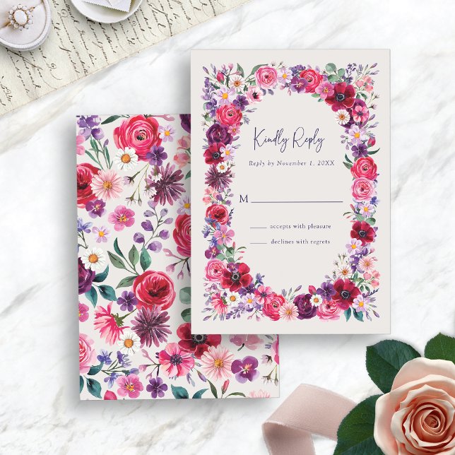 Cartão RSVP Floral Brilhante Ousado (Bold Bright Watercolor Floral RSVP Card by Painted Paperie
)