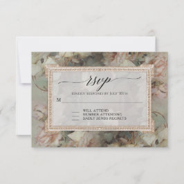 Cartão RSVP Floral brilhante Vintage cor-de-rosa branca Elegan