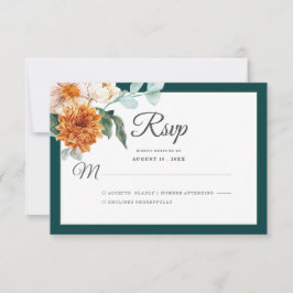 Cartão RSVP Floral Casamento outono Russo Laranja Arrejado Esc