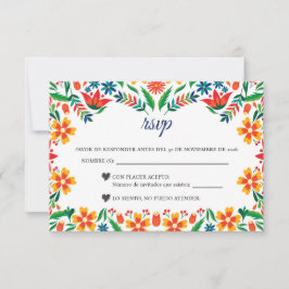 Cartão RSVP Floral Colorful Botanical Flowers Spanish Wedding