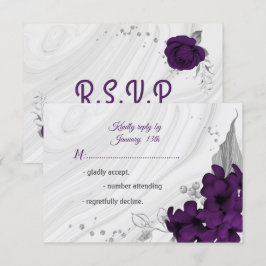 Cartão RSVP floral da cinza de prata roxa real