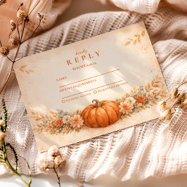 Cartão RSVP Floral de Abóbora Rústica para Formatura de Outono