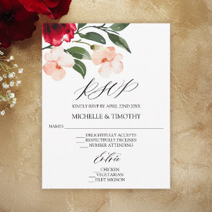 Cartão RSVP Floral de Aquarela Borgonha Elegante