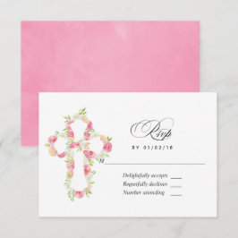Cartão RSVP Floral de Aquarela Rosa Batismo ou Crisma