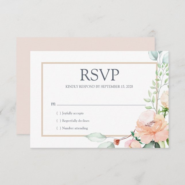 Cartão RSVP Floral de Aquarela Rosa Elegante (Frente/Verso)