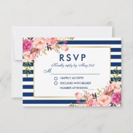 Cartão RSVP Floral de Casamento Cor de Água Cor Azul Rosa Stri