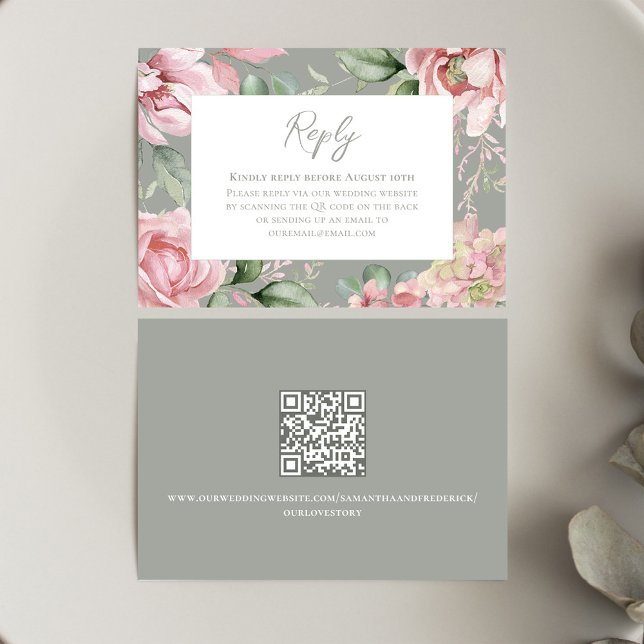 Cartão RSVP Floral de Casamento Rosa-Blush Elegante (Blush pink floral Wedding RSVP card)