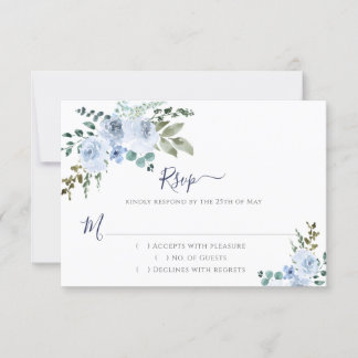 Cartão RSVP Floral de Cor de Água Azul | MARINHO