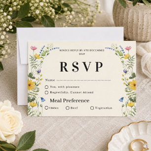 Cartão RSVP Floral de Noiva Elegante Moderno Boho Flor Silvest