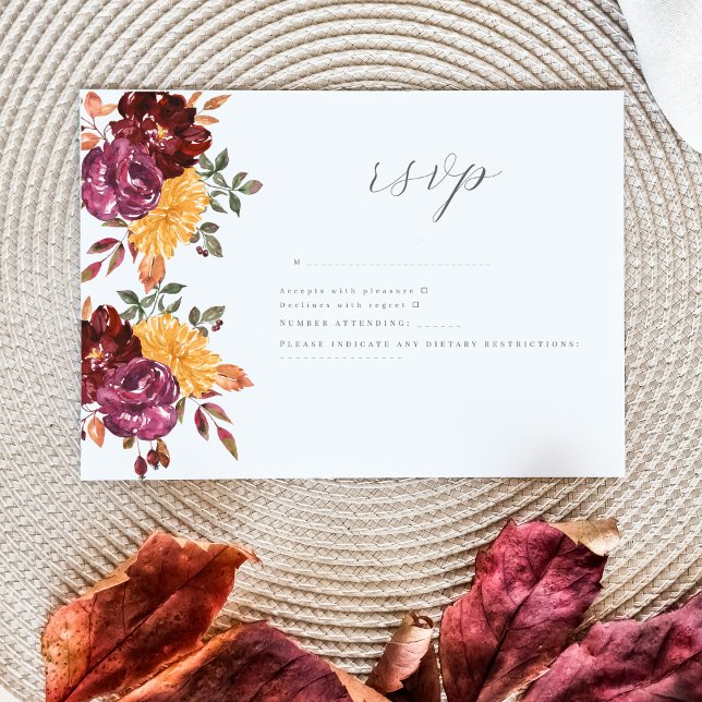 Cartão RSVP Floral de outono com flores de aquarela ousadas (Criador carregado)